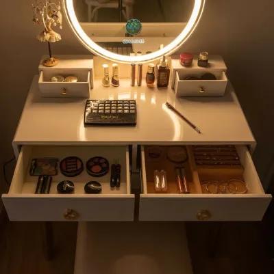 Vanity Set with 3-Color Lighted Touch Screen Dimming Mirror and 4 Drawers