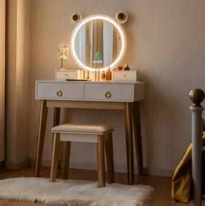 Vanity Set with 3-Color Lighted Touch Screen Dimming Mirror and 4 Drawers