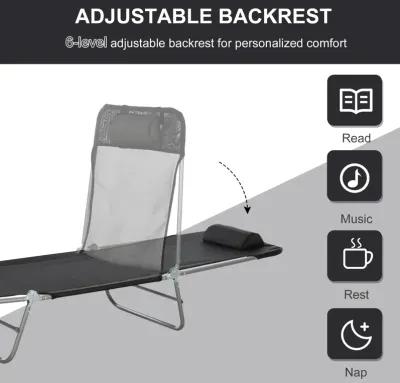 Versatile Black Lounger: 6-Position Folding Chaise with Cushion for Outdoors