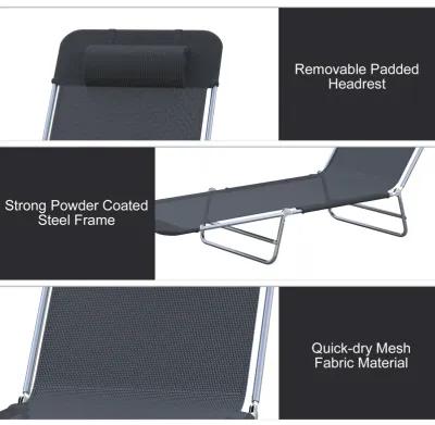 Versatile Black Lounger: 6-Position Folding Chaise with Cushion for Outdoors