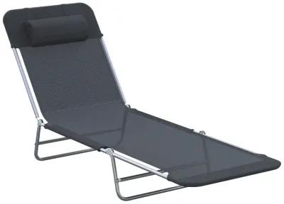 Versatile Black Lounger: 6-Position Folding Chaise with Cushion for Outdoors