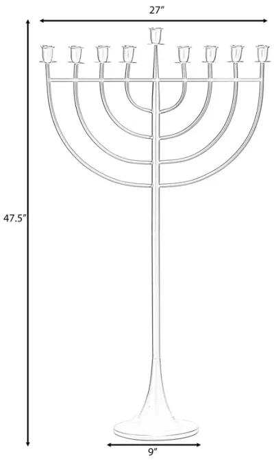 Modern Solid Metal Judaica Hanukkah Menorah 9 Branched Candelabra, Gold Finish Large