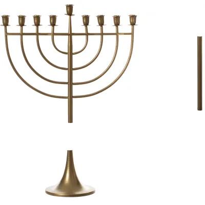 Modern Solid Metal Judaica Hanukkah Menorah 9 Branched Candelabra, Gold Finish Large