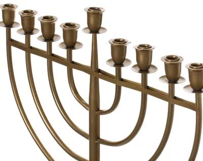 Modern Solid Metal Judaica Hanukkah Menorah 9 Branched Candelabra, Gold Finish Large