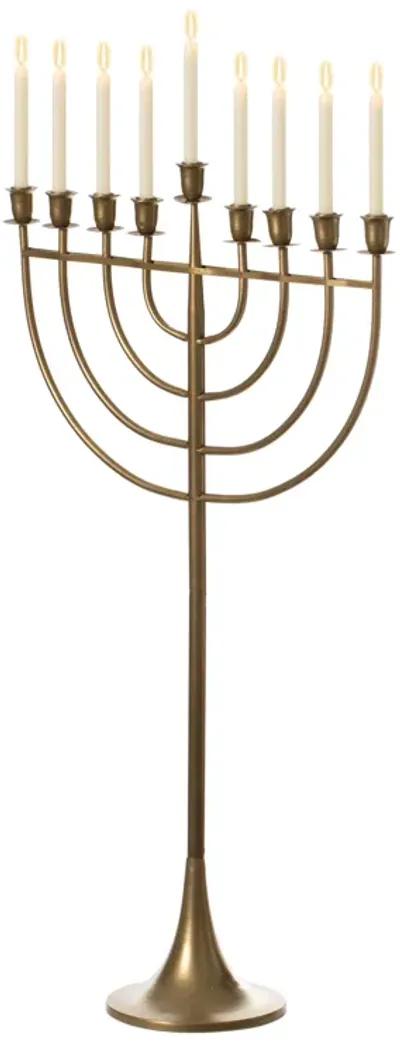 Modern Solid Metal Judaica Hanukkah Menorah 9 Branched Candelabra, Gold Finish Large