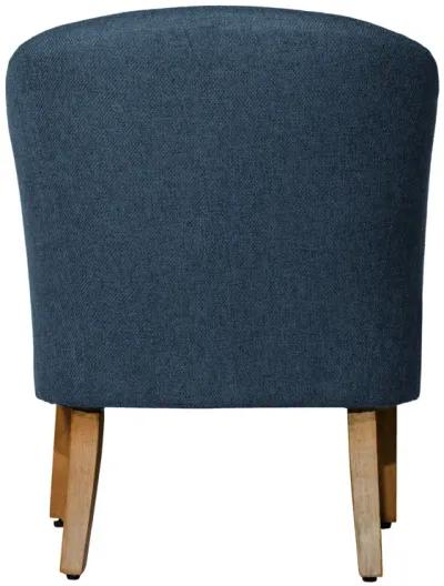 Fabric Upholstered Wooden Accent Chair with Curved Back, Blue and Brown - Benzara