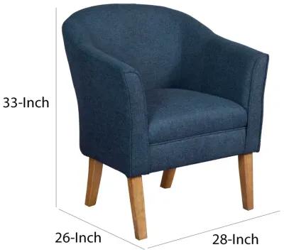 Fabric Upholstered Wooden Accent Chair with Curved Back, Blue and Brown - Benzara