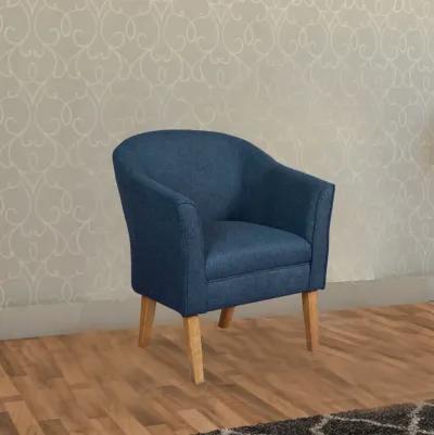 Fabric Upholstered Wooden Accent Chair with Curved Back, Blue and Brown - Benzara