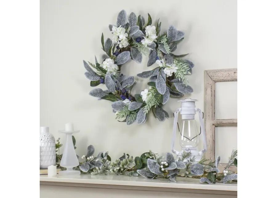 Iced Hydrangeas  Blueberries  and Foliage Artificial Christmas Wreath - 26 Inch  Unlit