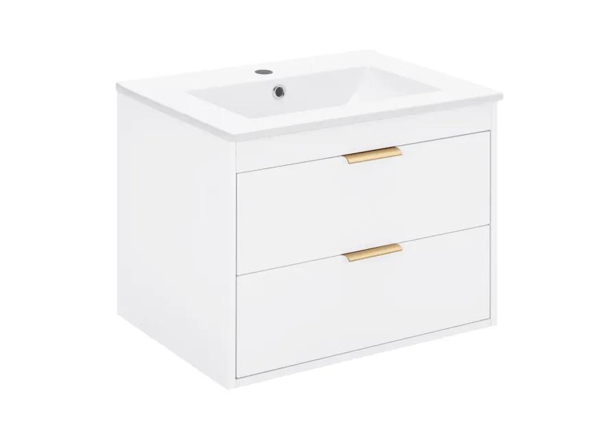 24" Floating Wall Mounted Bathroom Vanity With White Porcelain Sink And Soft Close Doors 0002