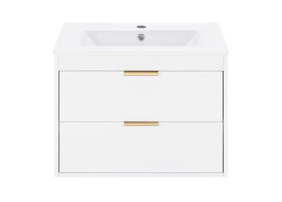 24" Floating Wall Mounted Bathroom Vanity With White Porcelain Sink And Soft Close Doors 0002