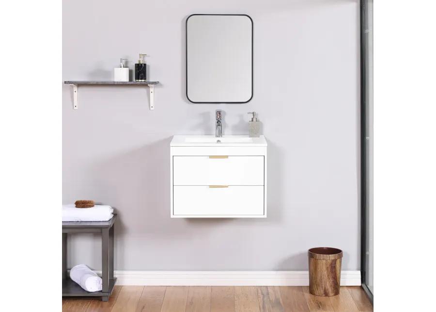 24" Floating Wall Mounted Bathroom Vanity With White Porcelain Sink And Soft Close Doors 0002