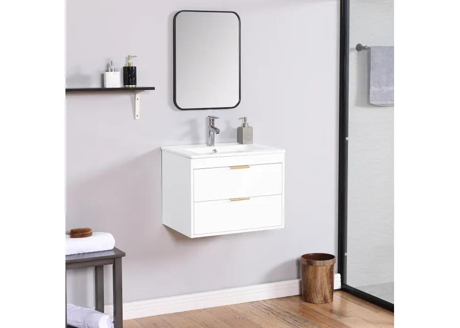 24" Floating Wall Mounted Bathroom Vanity With White Porcelain Sink And Soft Close Doors 0002