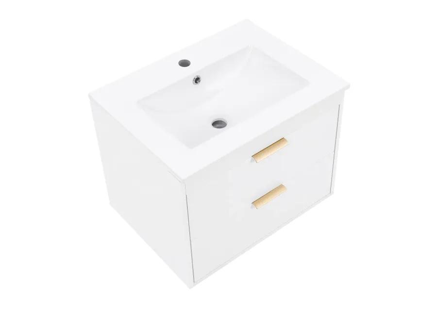 24" Floating Wall Mounted Bathroom Vanity With White Porcelain Sink And Soft Close Doors 0002