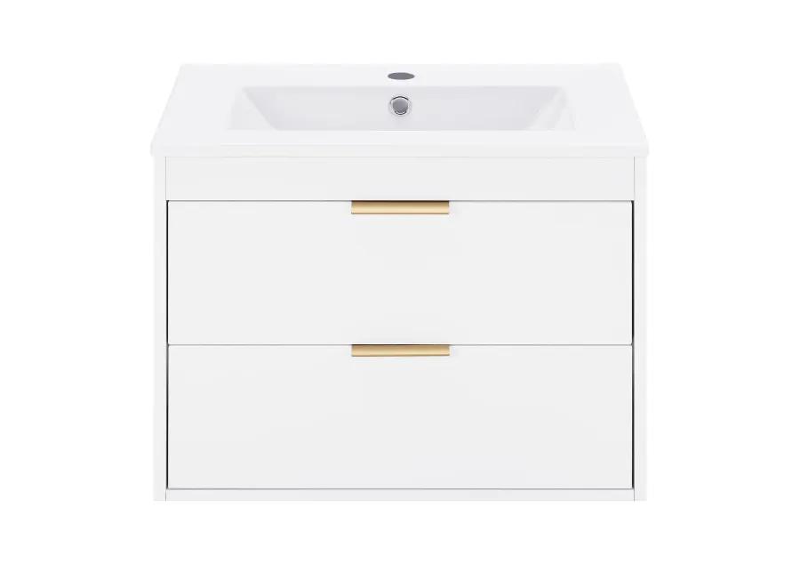 24" Floating Wall Mounted Bathroom Vanity With White Porcelain Sink And Soft Close Doors 0002