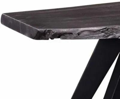 Salz 60 Inch Modern Dining Bench, Acacia Wood, Live Edge, Gray, Black-Benzara