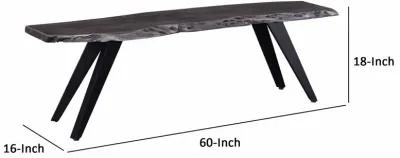 Salz 60 Inch Modern Dining Bench, Acacia Wood, Live Edge, Gray, Black-Benzara