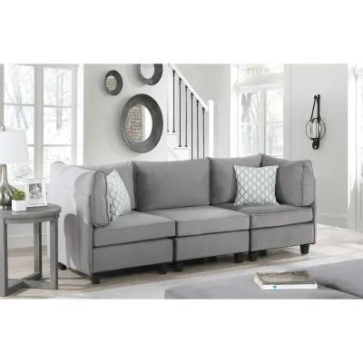 Zelmira Gray Velvet 3 Piece Sofa