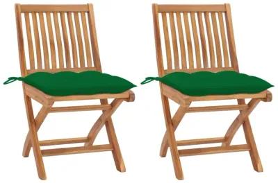 vidaXL Garden Chairs 2 pcs with Green Cushions Solid Teak Wood