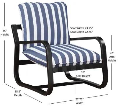 Comfort Pointe Aspen Outdoor Sling Chair Upholstered in Blue and White Stripe Fabric