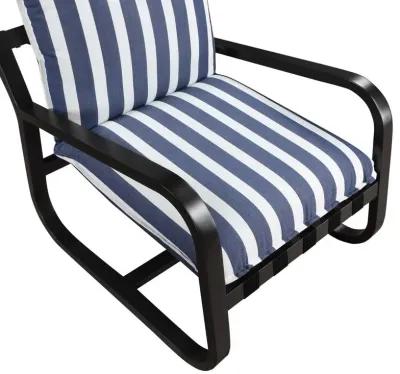 Comfort Pointe Aspen Outdoor Sling Chair Upholstered in Blue and White Stripe Fabric