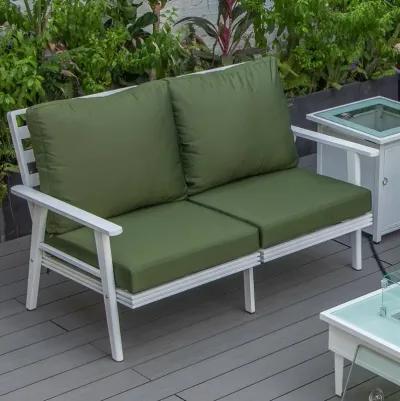 LeisureMod Outdoor Patio Loveseat with White Aluminum Frame