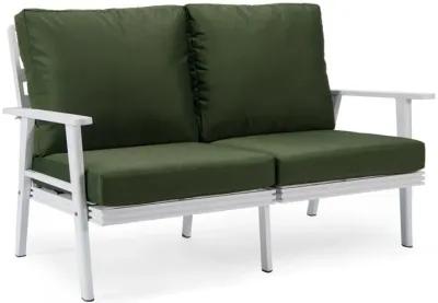 LeisureMod Outdoor Patio Loveseat with White Aluminum Frame