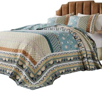 Ello 3pc Queen Bedspread and Pillow Sham Set, Bohemian Multicolor Print