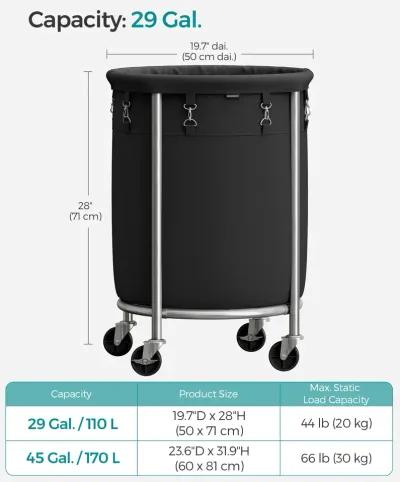 Laundry Basket with Wheels and Removable Bag, Steel Frame, 4 Casters and 2 Brakes