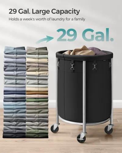 Laundry Basket with Wheels and Removable Bag, Steel Frame, 4 Casters and 2 Brakes