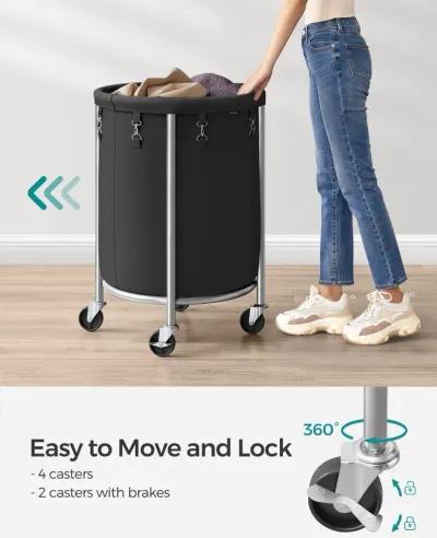 Laundry Basket with Wheels and Removable Bag, Steel Frame, 4 Casters and 2 Brakes