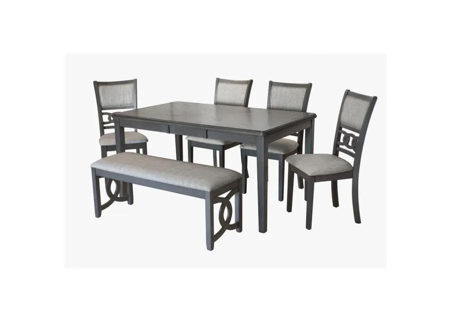 New Classic Furniture Gia 6 Pc Dining Table, 4 Chairs & Bench -Gray