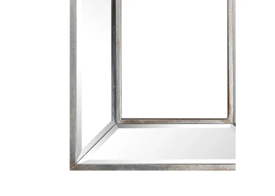 Toby 12 x 18 Inch Wall Mount Accent Mirror, Antique Silver Wood Frame-Benzara