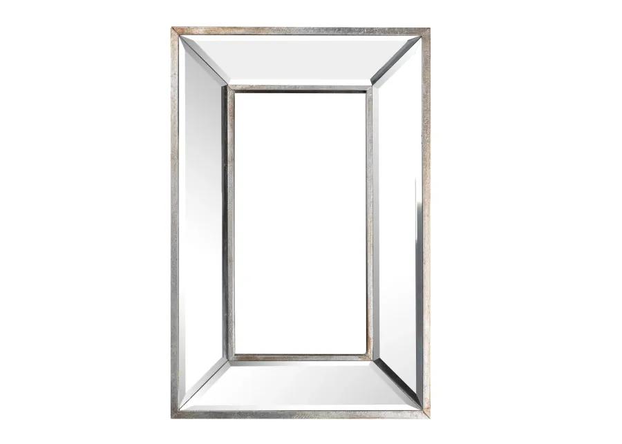 Toby 12 x 18 Inch Wall Mount Accent Mirror, Antique Silver Wood Frame-Benzara