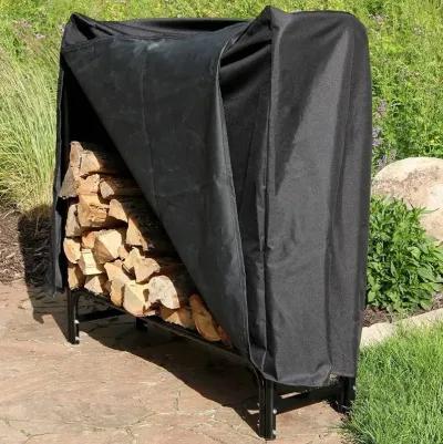 Hivvago 4-Ft Indoor Outdoor Black Metal Firewood Holder Log Rack with Cover