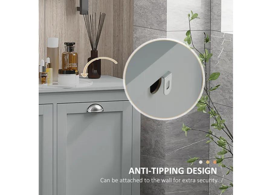 Gray Laundry Solution: Tilt-Out Two-Compartment Bathroom Sorter Cabinet