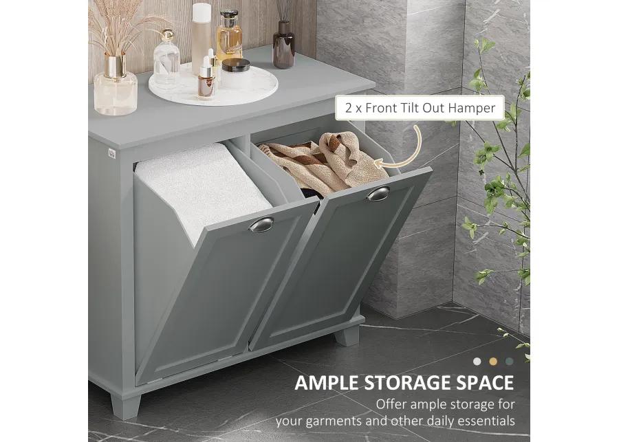 Gray Laundry Solution: Tilt-Out Two-Compartment Bathroom Sorter Cabinet