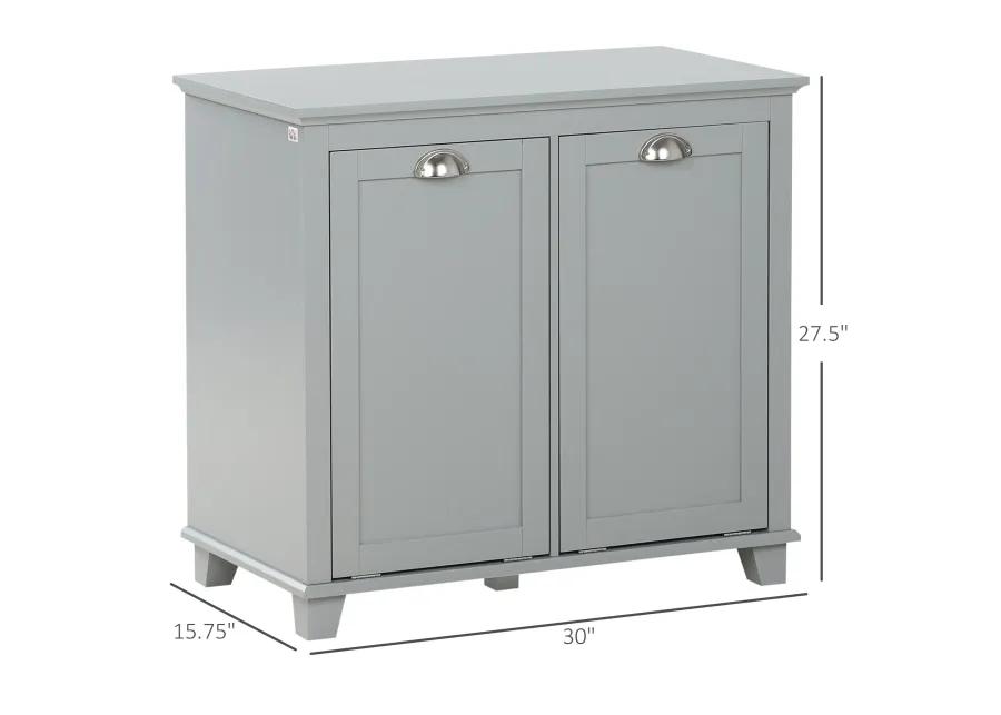 Gray Laundry Solution: Tilt-Out Two-Compartment Bathroom Sorter Cabinet