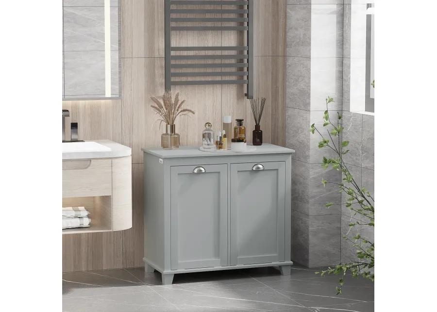 Gray Laundry Solution: Tilt-Out Two-Compartment Bathroom Sorter Cabinet