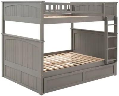 Full Over Full Bunk Bed With Twin Size Trundle, Pine Wood Bunk Bed With Guardrails, Gold