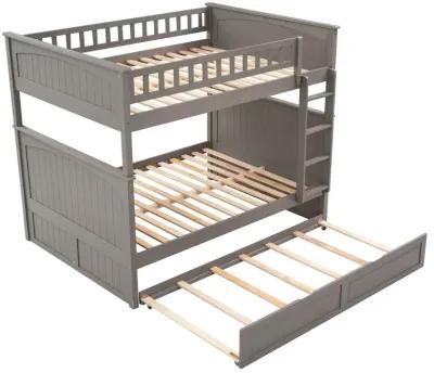 Full Over Full Bunk Bed With Twin Size Trundle, Pine Wood Bunk Bed With Guardrails, Gold