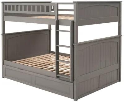 Full Over Full Bunk Bed With Twin Size Trundle, Pine Wood Bunk Bed With Guardrails, Gold