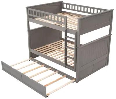 Full Over Full Bunk Bed With Twin Size Trundle, Pine Wood Bunk Bed With Guardrails, Gold