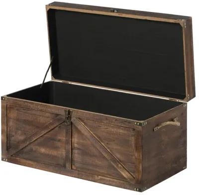 Brown Large Wooden Lockable Trunk Farmhouse Style Rustic Design Lined Storage Chest with Rope Handles