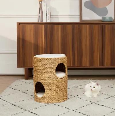 Teamson Pets - Seagrass Weaving Three Tier Pet House Condo with Cushions