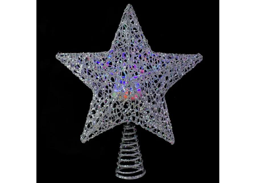 13" Lighted Silver Star with Rotating Projector Christmas Tree Topper - Multicolor LED Lights