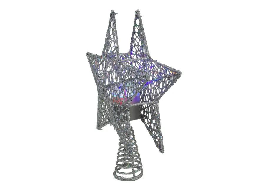 13" Lighted Silver Star with Rotating Projector Christmas Tree Topper - Multicolor LED Lights