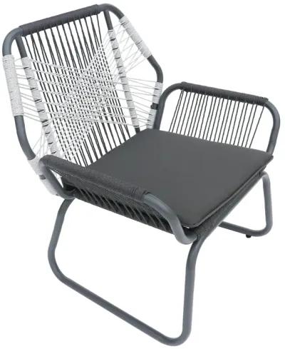 Ciao 3 Piece Outdoor Set, 2 Chairs, 1 Table, Gray Woven Rope and Steel