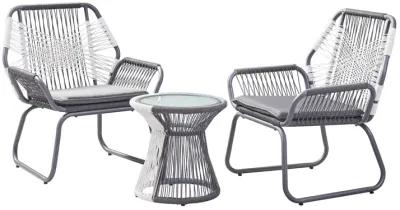 Ciao 3 Piece Outdoor Set, 2 Chairs, 1 Table, Gray Woven Rope and Steel