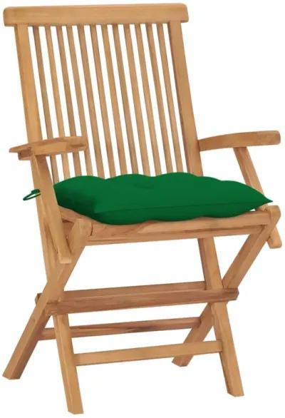 vidaXL Garden Chairs with Green Cushions 4 pcs Solid Teak Wood